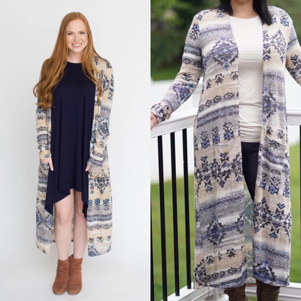 Duster Cardigan Neutral / Navy print